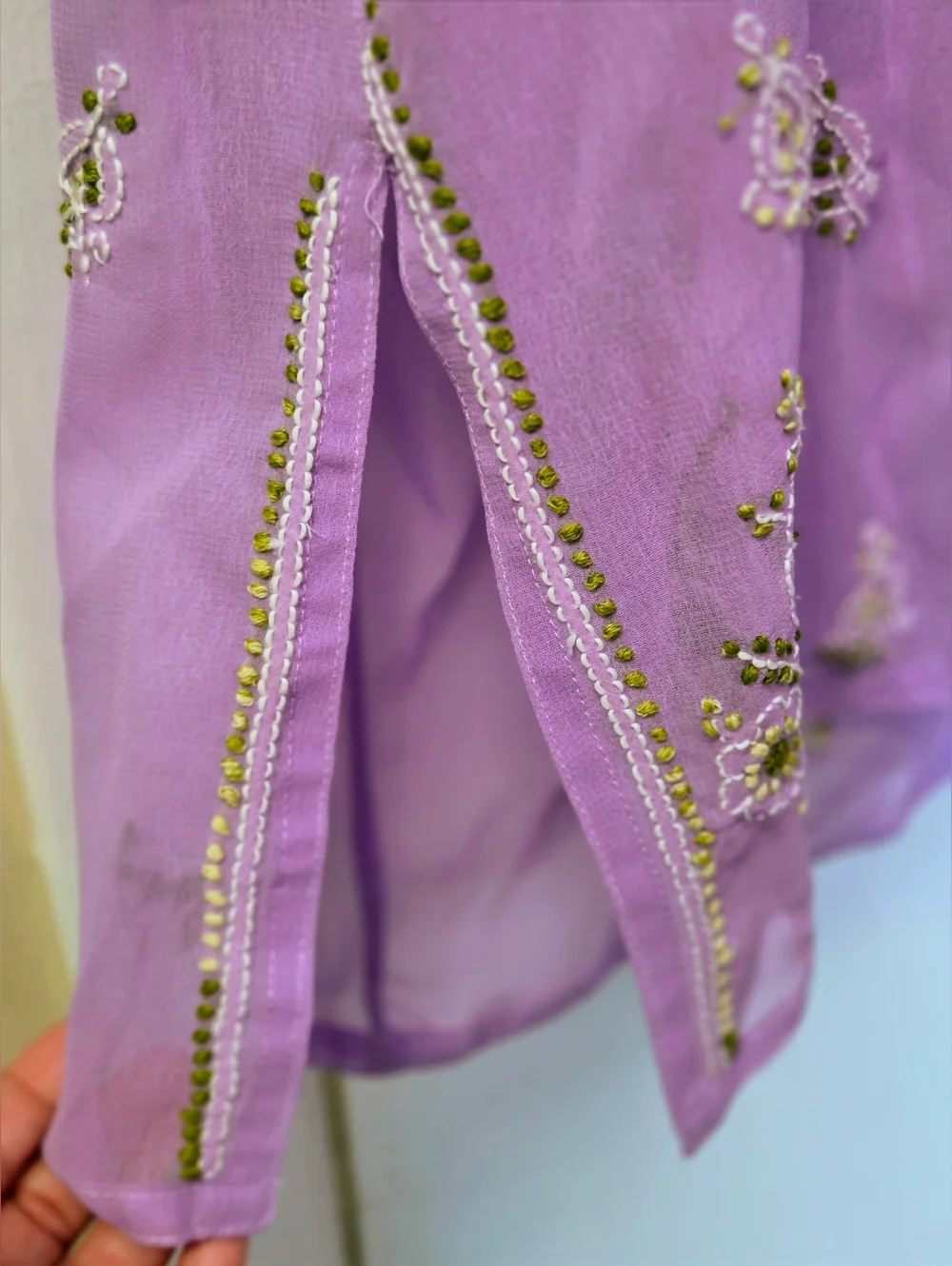 Lucknowi Chikan Hand Embroidered Lilac Sheer Tunic Kurta - Boho Luxe Size 2XL